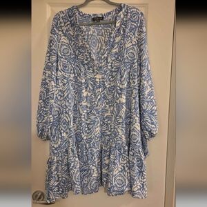 Rachel Zoe Blue and White Long Sleeve Dress